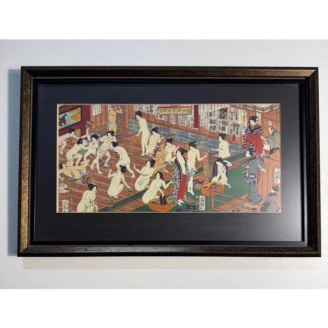 Vintage Framed Japanese Ukiyo-E Woodblock Style Triptych Prints - 3 Pieces For Sale In Seattle - Image 6 of 7