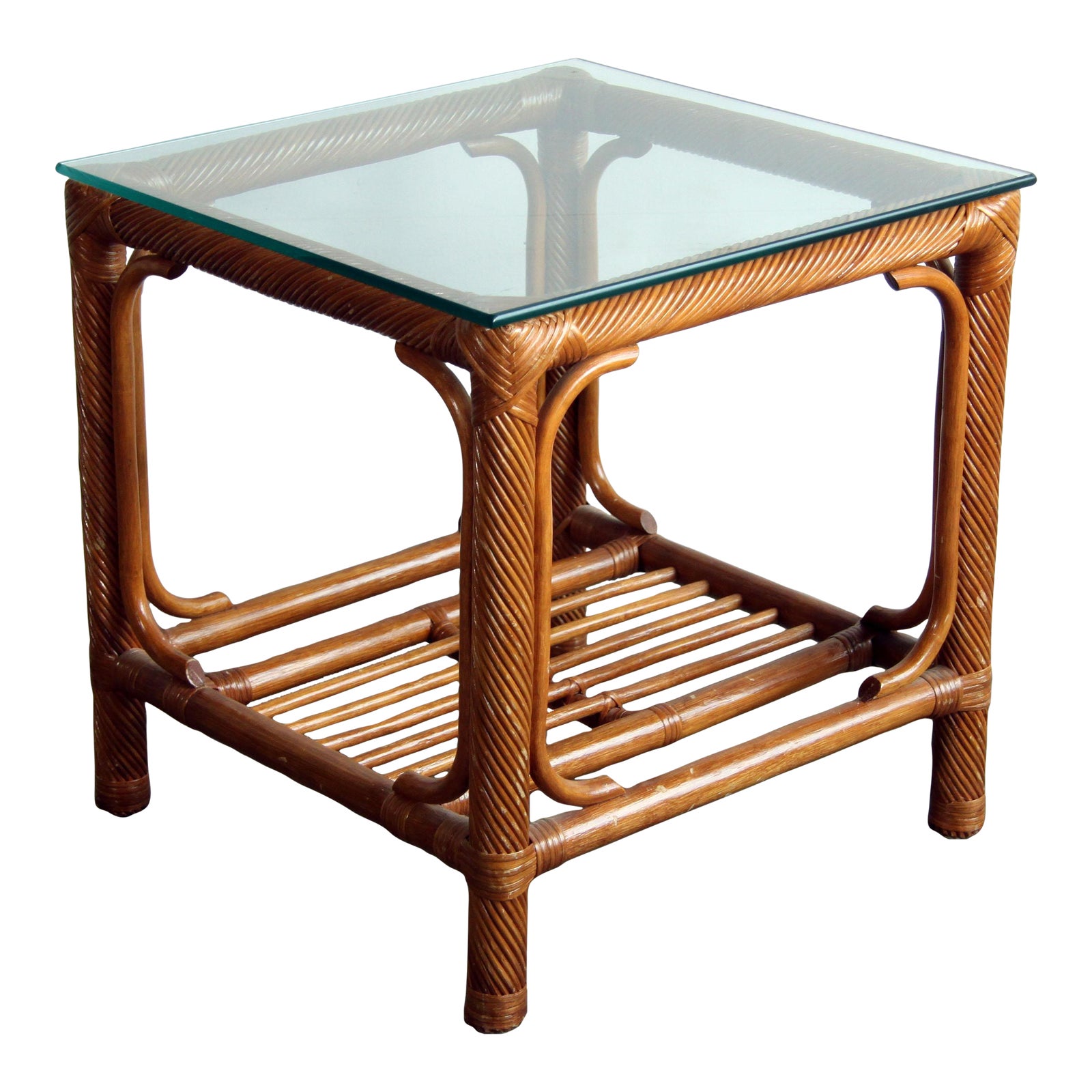 Vintage Hollywood Regency Bamboo & Rattan Side / Occasional Table