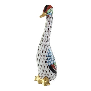 Vintage MCM Hollohaza Hungary Fishnet Goose Porcelain Figurine For Sale