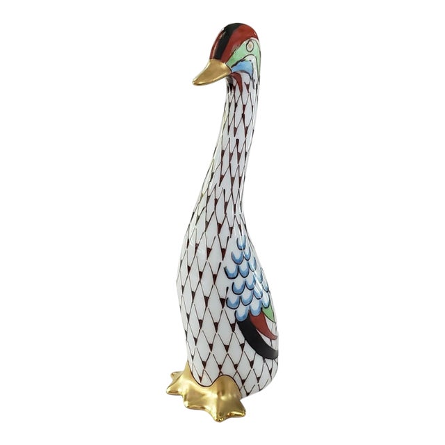 Vintage MCM Hollohaza Hungary Fishnet Goose Porcelain Figurine For Sale