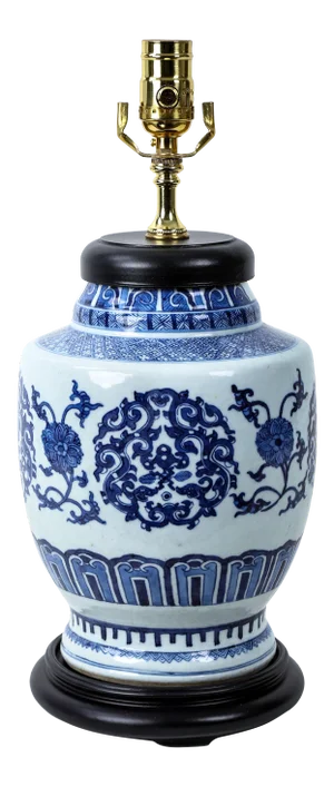 19th Century Chinese Blue and White Porcelain Melon Vase Lamp