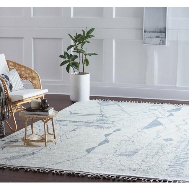 Textile 8x11 Ivory Hand-Knotted Wool Linear Totem Tribal Modern Carpet Rug For Sale - Image 7 of 8