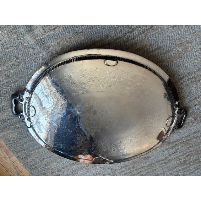Monumental Silver Plate Reticulated Tray For Sale - Image 9 of 16