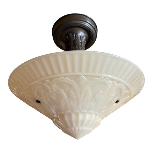 Mid 20th Century Art Deco Caramel Art Glass Semi Flushmount Light Fixture For Sale