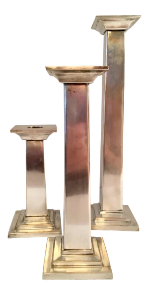 Silver Plate Column Candlesticks - Set of 3