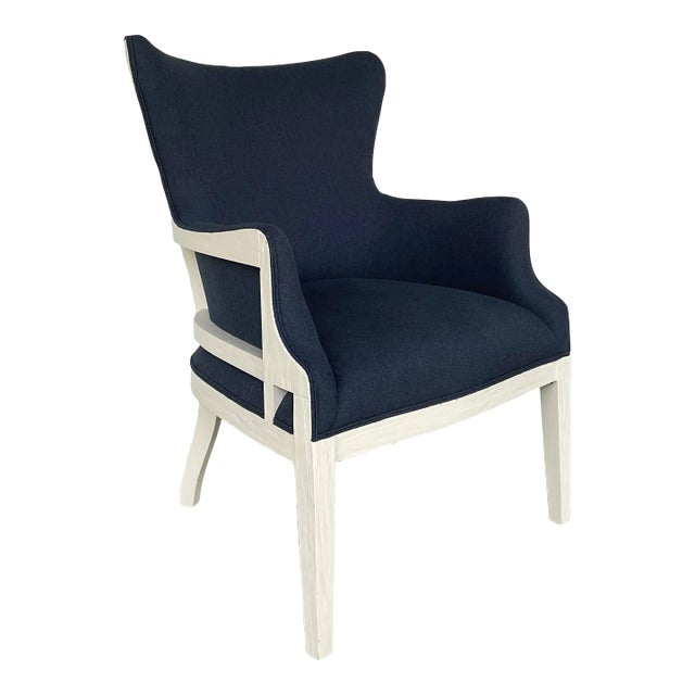 Modern Blue and White Wingback Chair Chairish