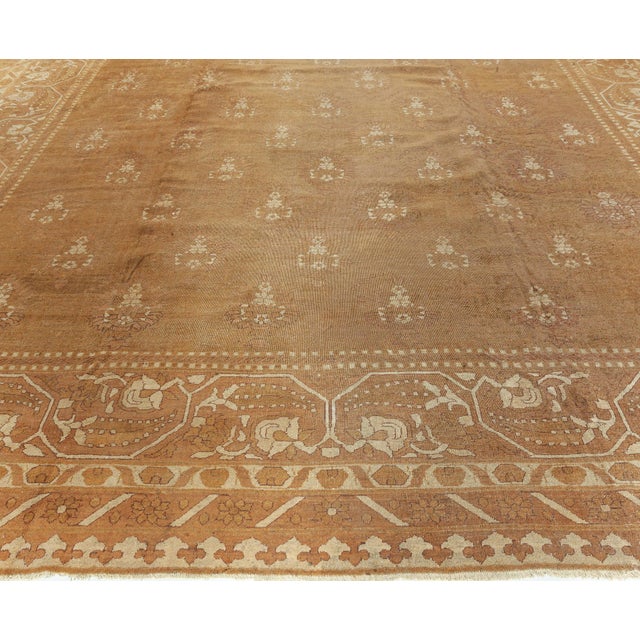 Early 20th Century Antique Indian Amritsar Botanic Brown Handmade Wool Rug For Sale - Image 5 of 7