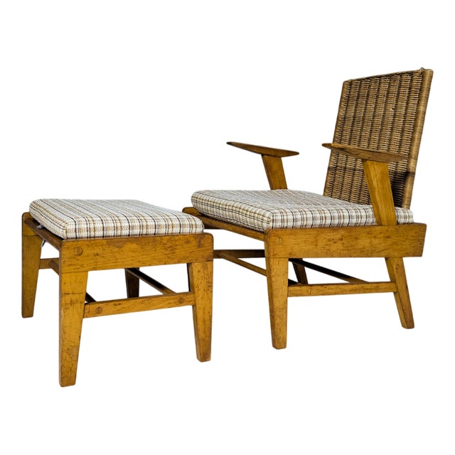Set of Beech and Rattan Chair with Ottoman from Úľuv, 1960s For Sale