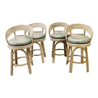 Vintage White Washed Swivel Bar Stools, Set of 4 For Sale