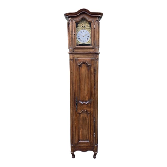 Antique 18th C French Provincial Walnut Tall Case Clock by J Cermann Chatillon Sur Seine For Sale