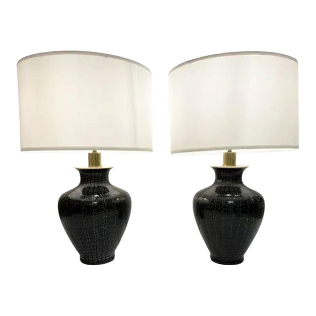 VeArt 1960s Pair of Black Murano Glass Table Lamps For Sale