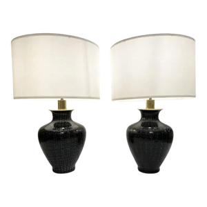 VeArt 1960s Pair of Black Murano Glass Table Lamps
