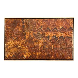 Antique Balinese Kamasan Wayang Painting – Traditional Mythological Scene 31" For Sale