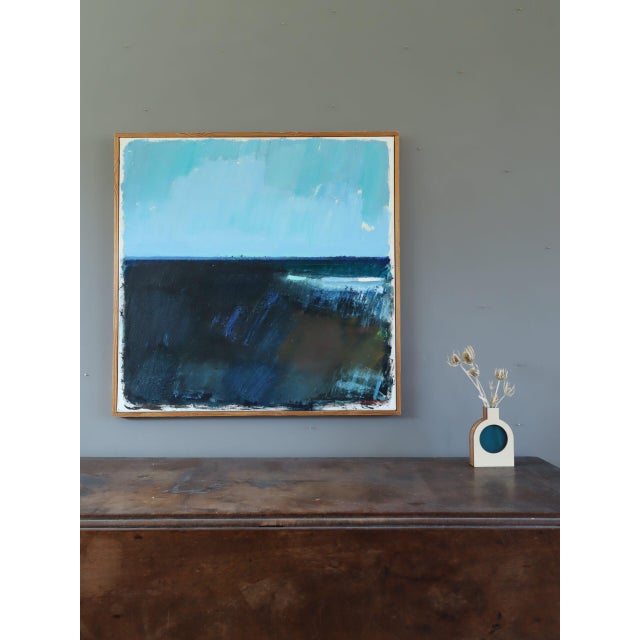 Abstract 1973 Modernist 'Blue Divide' Vintage Swedish Original Abstract Landscape Oil Painting, Framed For Sale - Image 3 of 14