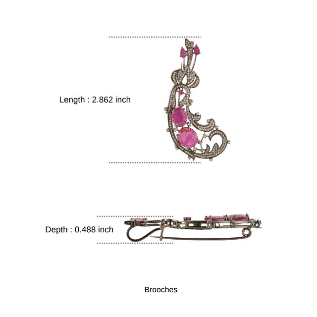 Vintage Inspired 9 Ct Ruby & Diamond Scrollwork Statement Brooch Pendant For Sale - Image 12 of 15