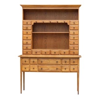 Vintage Shaker Style Oak Sideboard W/ Hutch, Adjustable Center Shelf, by Lineage Collections For Sale