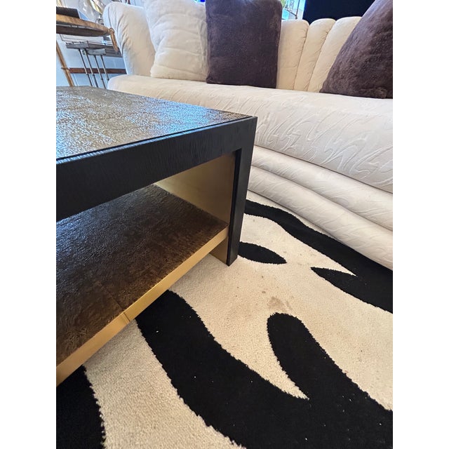 Wood Odeon Sleek Textured Antiqued Brass Clad Coffee Table For Sale - Image 7 of 11
