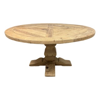Timothy Oulton for Restoration Hardware Salvaged Wood Trestle Round Dining Table, Diam. 60.5 Inches For Sale