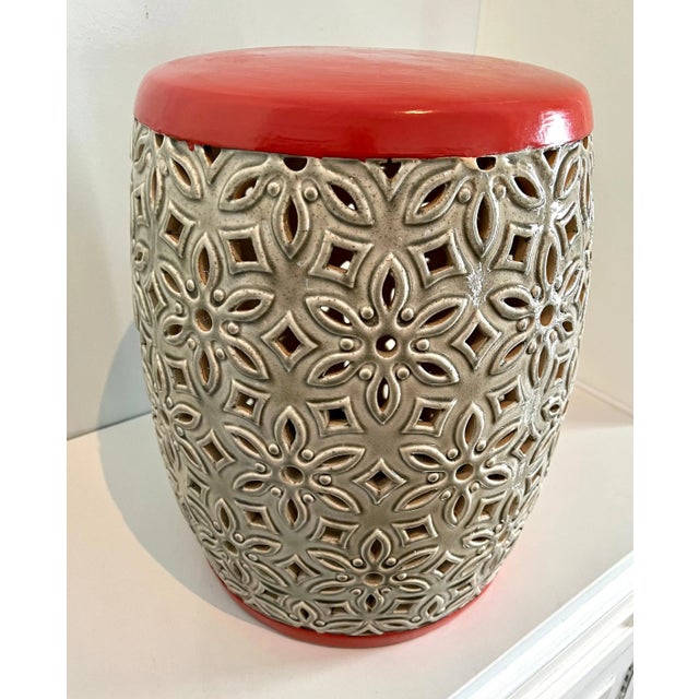 Silver Orange Top Ceramic Detailed Garden Stool or Side Table For Sale - Image 8 of 13