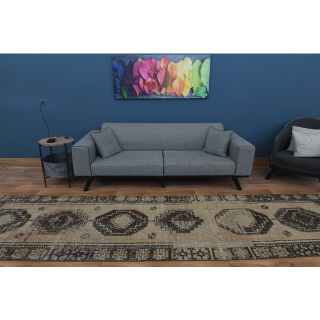1970s Vintage Handmade Wool Cotton Beige Runner Rug For Sale - Image 4 of 11