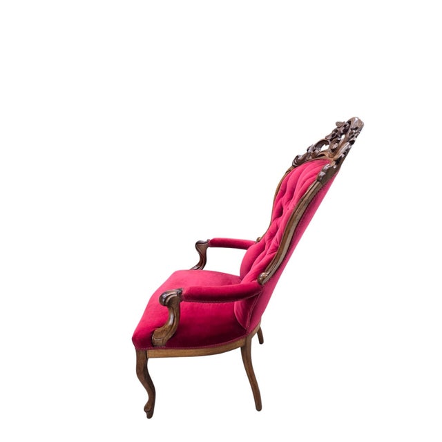 Vintage Victorian Style Tufted Red Velvet Armchair For Sale In Chicago - Image 6 of 8