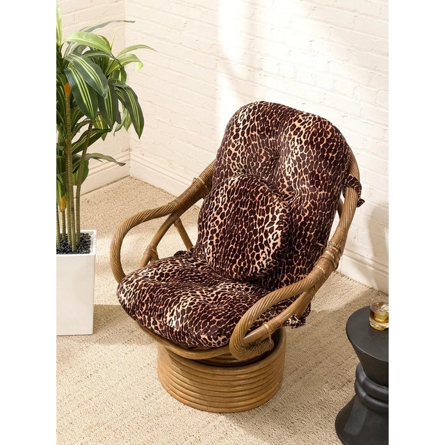 Vintage Tiki Bamboo Lounger With Leopard Print Upholstery For Sale - Image 4 of 12