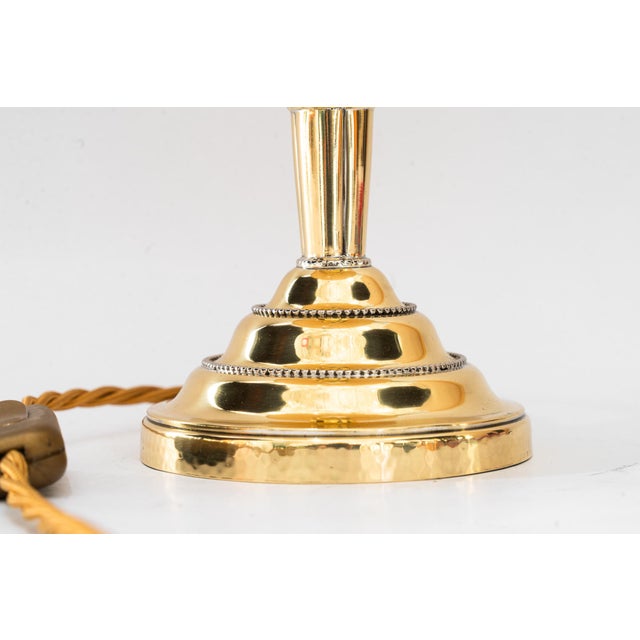 Art Deco Brass Table Lamp with Fabric Shade, Vienna, Austria, 1920s For Sale - Image 3 of 17