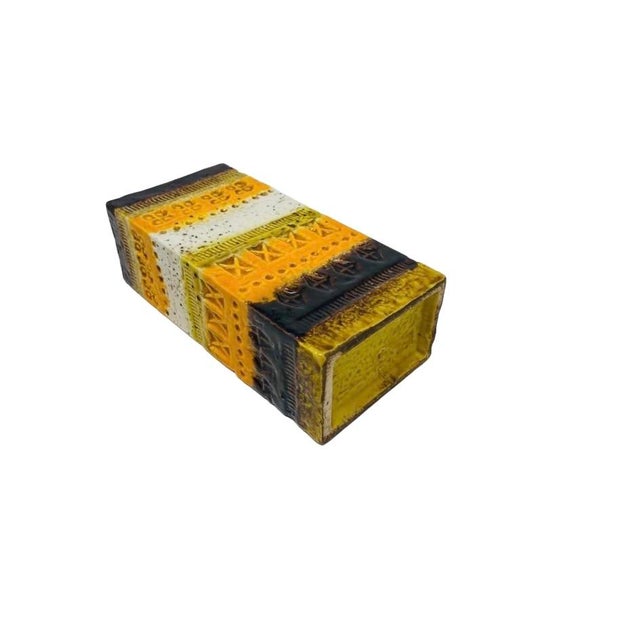 Mid-Century Modern Aldo Londi for Bitossi Rectangular Vase in Hard to Find Mustard and Brown For Sale - Image 3 of 8
