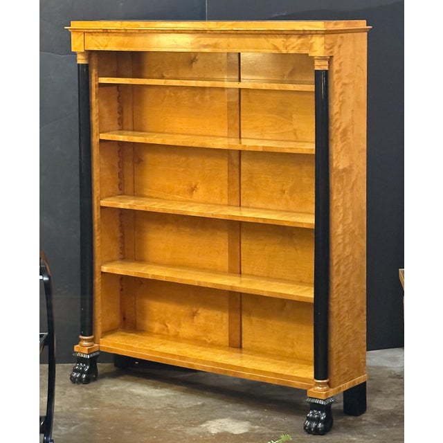 Biedermeier Open Bookcases of Curly Maple With Ebonized Columns - Two Available For Sale - Image 9 of 16