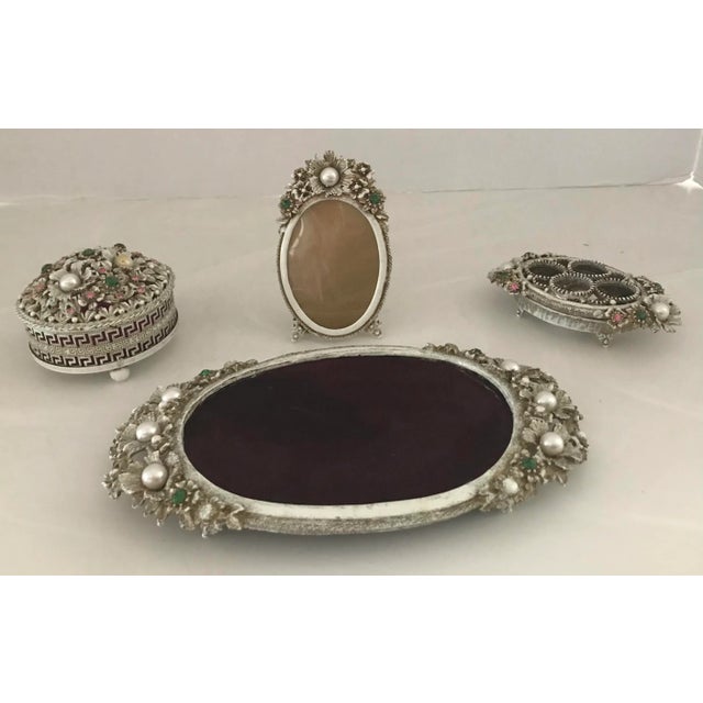 1960s Hollywood Regency Jeweled 5 Piece Vanity Set For Sale - Image 9 of 10