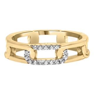 10K Yellow Gold Diamond Accent Paperclip Band Ring (I-J Color, I2-I3 Clarity) - Size 7 For Sale