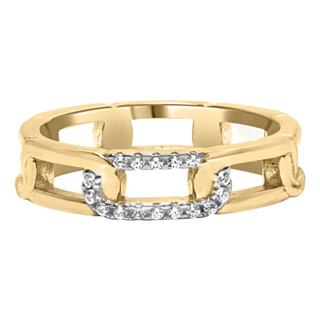 10K Yellow Gold Diamond Accent Paperclip Band Ring (I-J Color, I2-I3 Clarity) - Size 7 For Sale