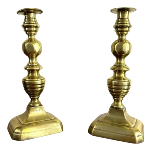 Large Antique Victorian Brass Candlesticks, 1860, Set of 2