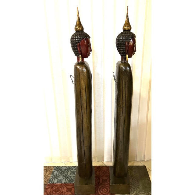Wood Pair of Vintage Wooden Standing Buddha Statues For Sale - Image 7 of 9