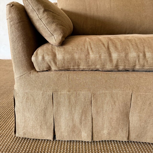Parisian Sofa Slip Covered in Belgian Spice Linen For Sale - Image 15 of 16