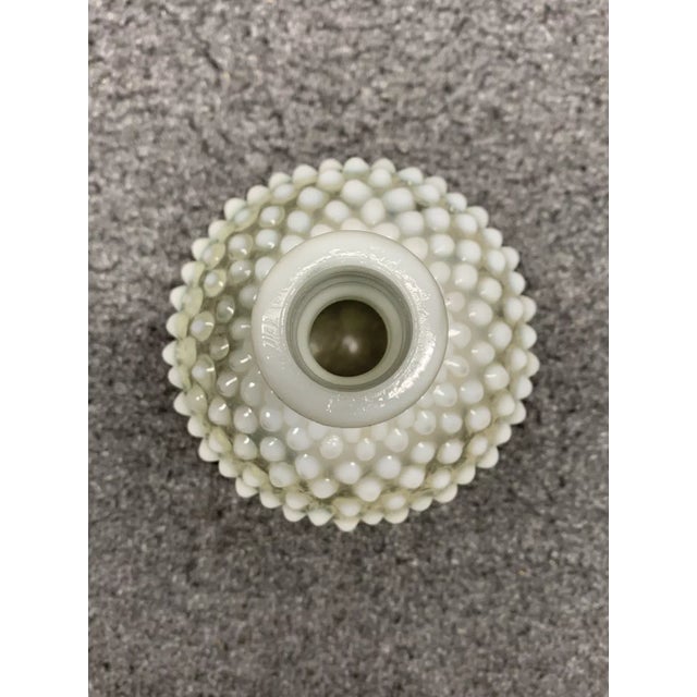 Vintage Fenton Glass Moonstone Bud Vase Bottle Hobnail Opalescent White Clear Very good condition. H-4.5" W-3.5"