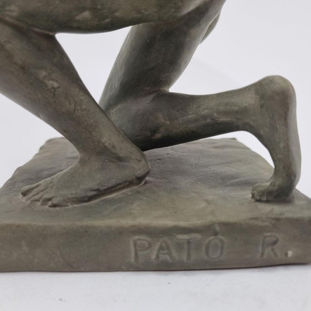Vintage Terracotta Sculpture Ball Thrower by Róza Pató, 1980s For Sale - Image 11 of 12