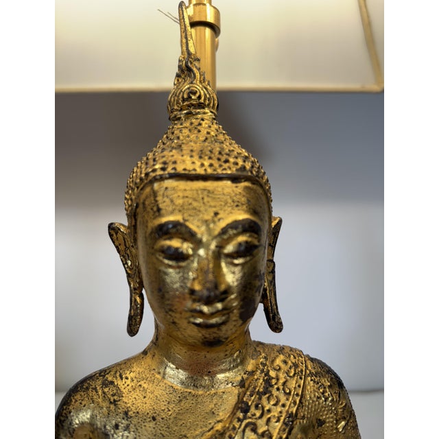 Southeast Asian Gilded Cast Iron Buddha Lamps, 20th Century, Set of 2 For Sale - Image 3 of 18