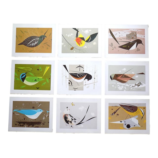 Vintage Charley Harper Modernist Abstracted Bird Lithographs (7.6" X 6.3") - Set of 9 For Sale