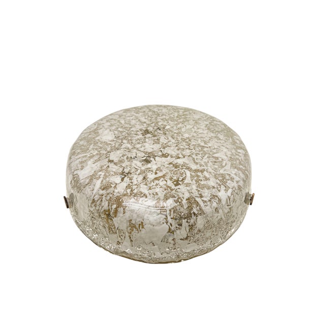 Mid-Century Modern Ice Glass Flush Mount Lamp with Brass Details from Hillebrand Lighting, Germany, 1960s For Sale - Image 3 of 18