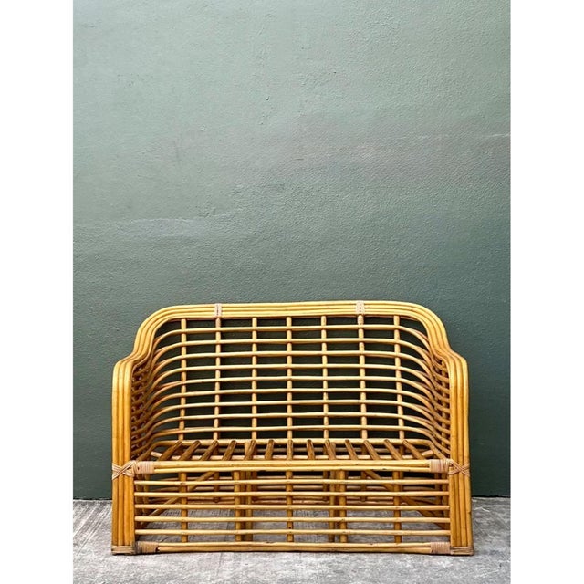 Vintage Stacked Rattan Loveseat For Sale In West Palm - Image 6 of 12