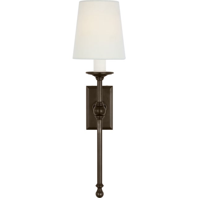 Classic 19" Tail Sconce in Bronze with Linen Shades Designer: Chapman & Myers Finish: Bronze Height: 18.5" Width: 5"...