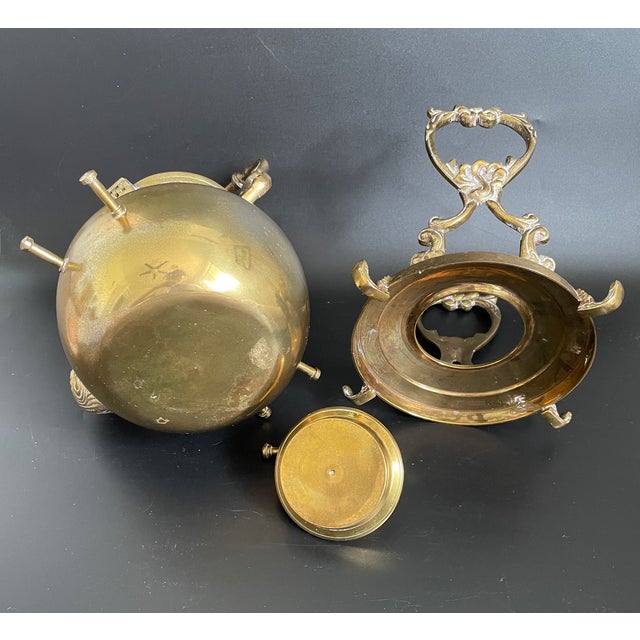 Brass Antique Ornate Brass Tilting Teapot With Stand and Warmer For Sale - Image 8 of 15