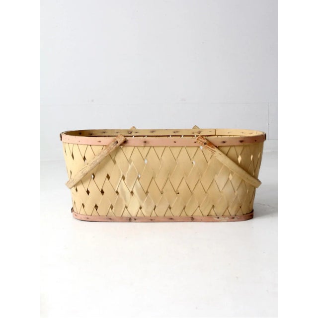 Farmhouse Antique Painted Splint Weave Basket For Sale - Image 3 of 11