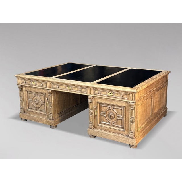 Large Antique French Oak Partners Desk, 1860 For Sale - Image 10 of 11