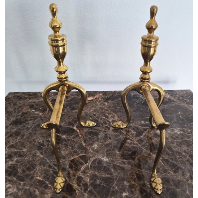 Metal Pair of Handmade Italian Solid Brass Fireplace Andirons For Sale - Image 7 of 7