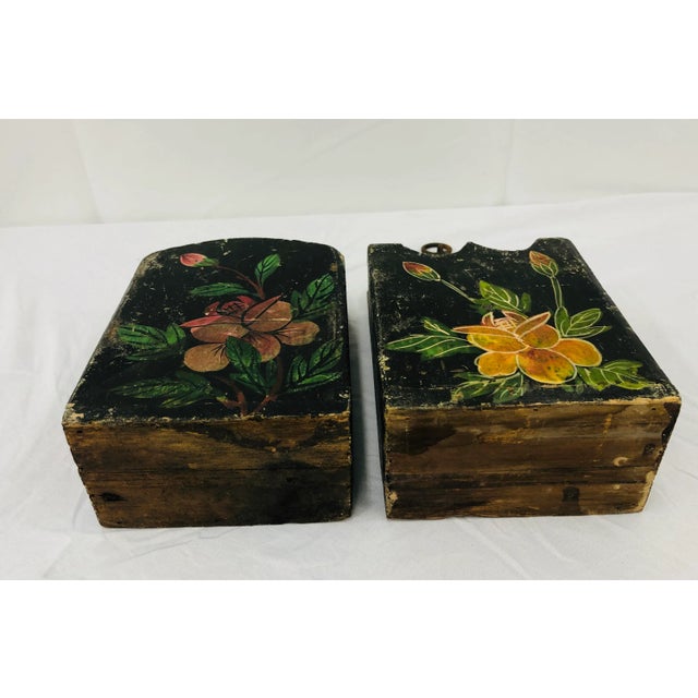 Antique Hand Painted Hanging Boxes - a Pair For Sale - Image 10 of 11