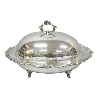 Vintage Eton Victorian Silver Plated Large Oval Covered Warming Dish Platter For Sale