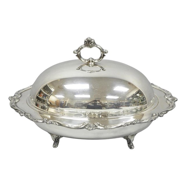 Vintage Eton Victorian Silver Plated Large Oval Covered Warming Dish Platter For Sale