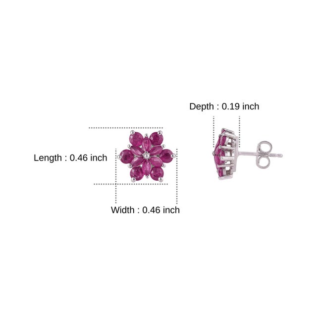 2.9 TCW Natural Ruby Rosette Flower Stud Earrings - Birthday Gift, a Pair For Sale - Image 4 of 10